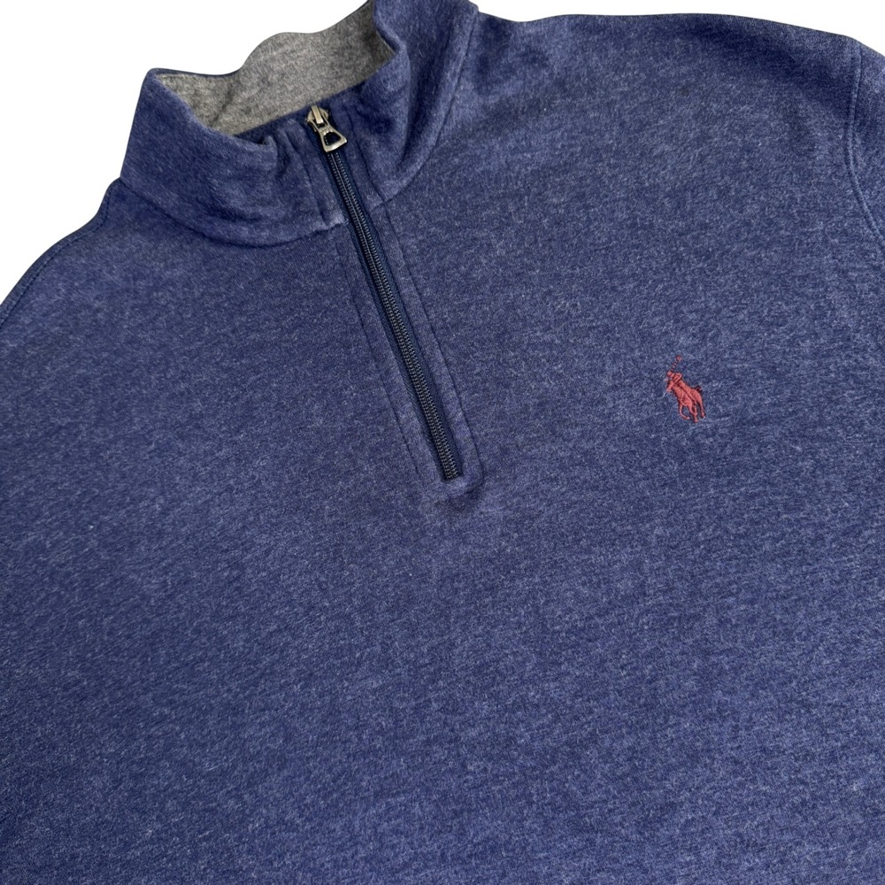 Polo Ralph Lauren 1/4 Zip Pullover Sweater Men Large Blue Heathered Long Sleeve